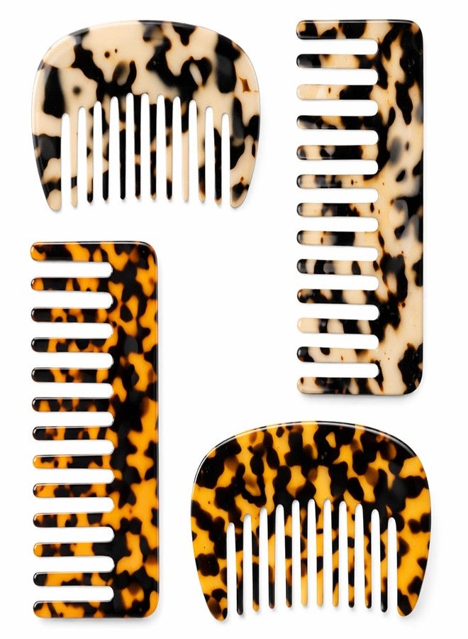 Xyembu Hair Detangling Comb, 4 Packs Wide Tooth Comb, Cellulose Acetate Detangling Combs for Women Thick Curly Wavy Wet and Dry Hair, Rectangles and Semicircles, Tortoise Shell & Ivory - Image 1